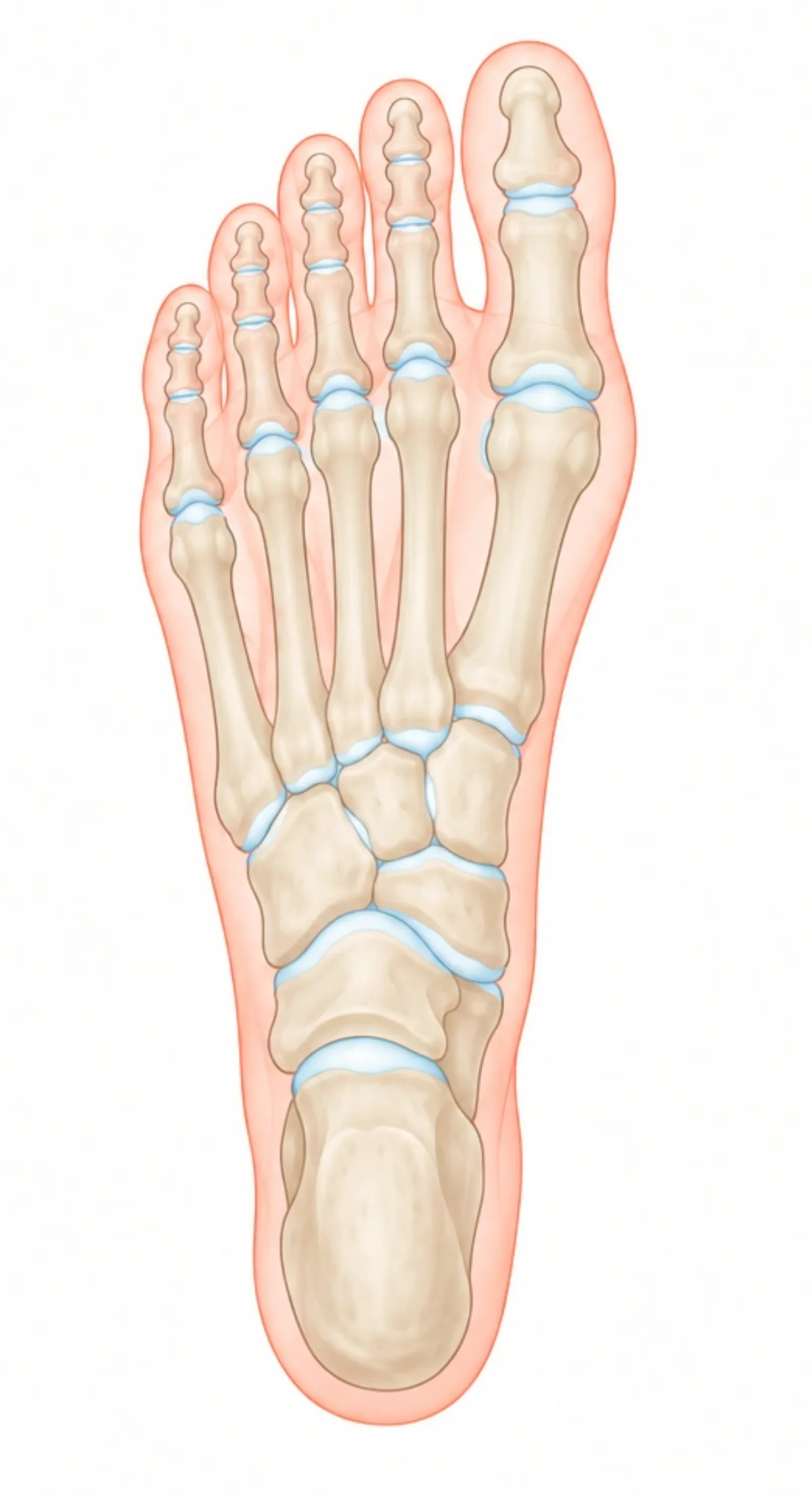 Sole of a right foot showing the heel bone, the arch, the metatarsal bones and the toes.
